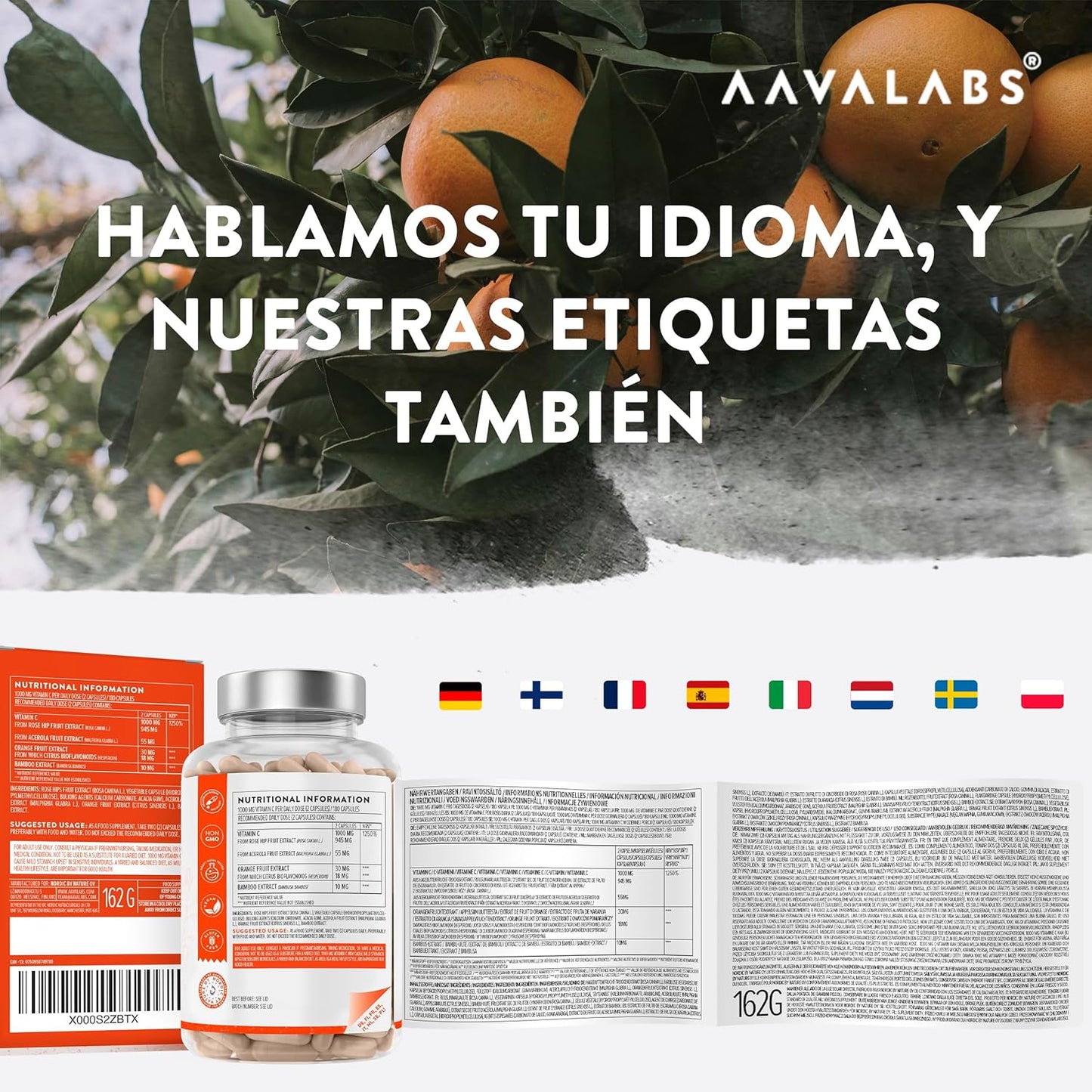 Vitamina C 1000 Mg - Vitamina C Natural - Con Flavonoides De Fruta Cítrica Y Acerola - Por Dosis Diaria (2 Cápsulas) - 180 Cápsulas De Vitamina C Pura Altamente Concentrada- Vegano Y Sin Gluten